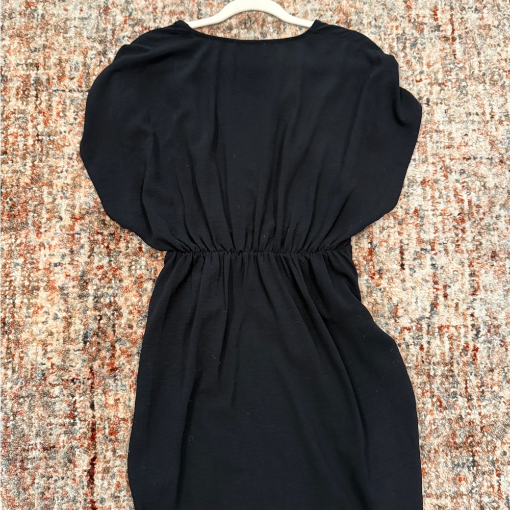 She + Sky Black Wrap Mini Dress Side Tie V-Neck Size Small Flowy - Picture 5 of 7
